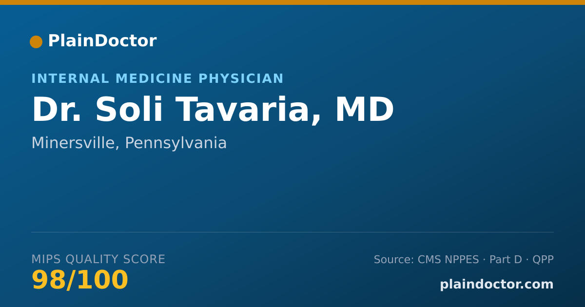 Shareable card for Soli Tavaria, MD - Internal Medicine Physician, Minersville, PA