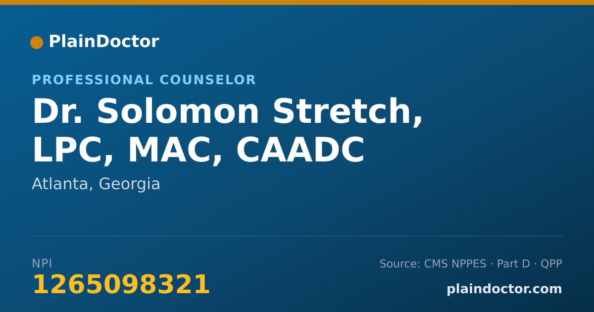 Shareable card for Solomon Stretch, LPC, MAC, CAADC - Professional Counselor, Atlanta, GA