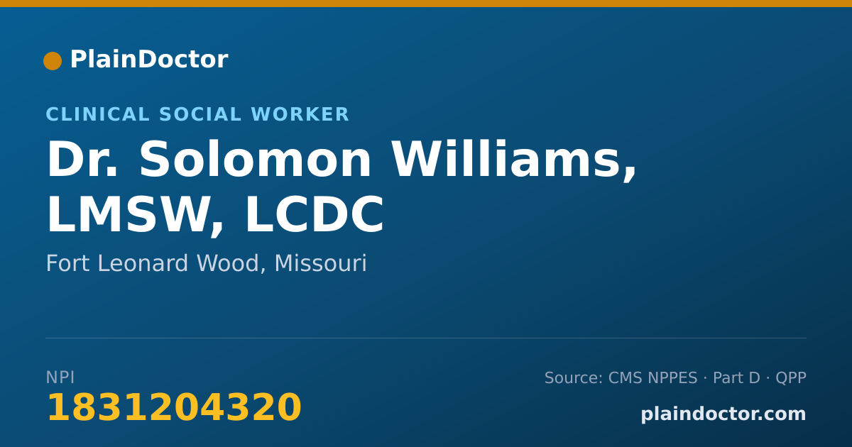 Shareable card for Solomon Williams, LMSW, LCDC - Clinical Social Worker, Fort Leonard Wood, MO