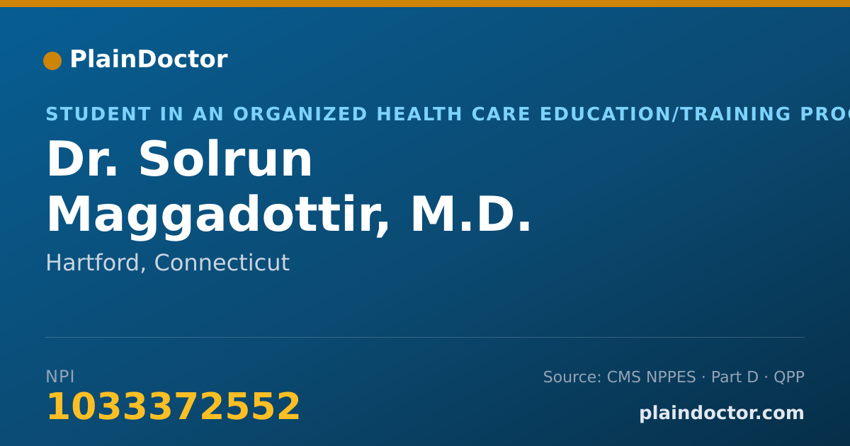 Shareable card for Solrun Maggadottir, M.D. - Student in an Organized Health Care Education/Training Program, Hartford, CT