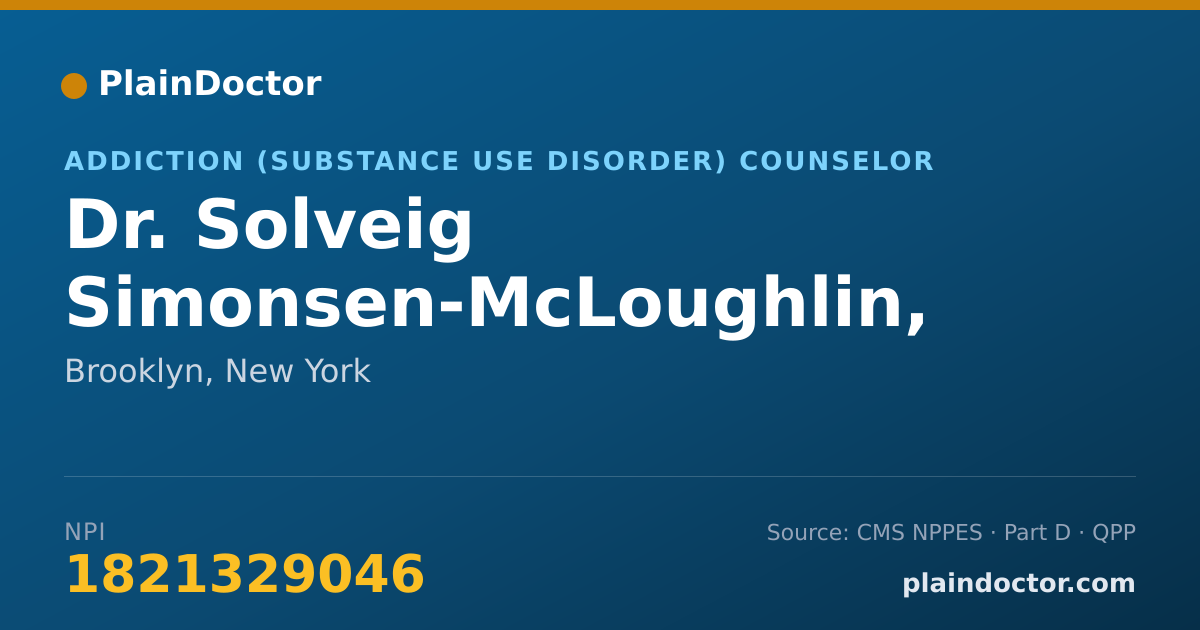 Shareable card for Solveig Simonsen-McLoughlin, 10792 - Addiction (Substance Use Disorder) Counselor, Brooklyn, NY