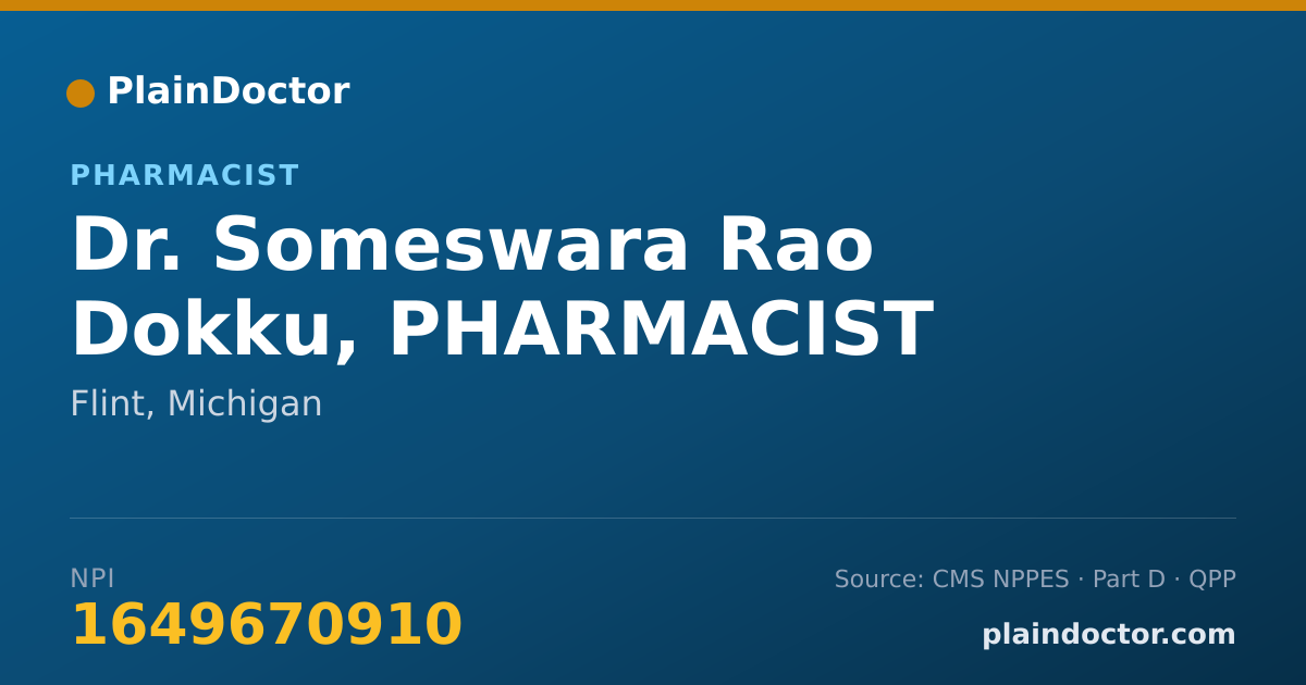 Shareable card for Someswara Rao Dokku, PHARMACIST - Pharmacist, Flint, MI