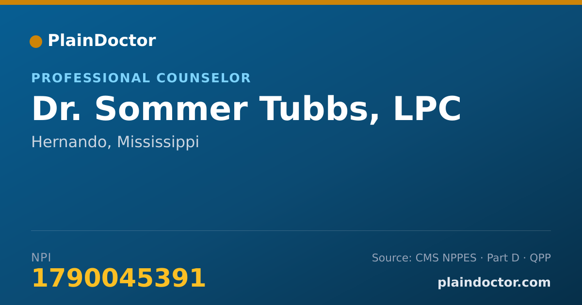 Shareable card for Sommer Tubbs, LPC - Professional Counselor, Hernando, MS