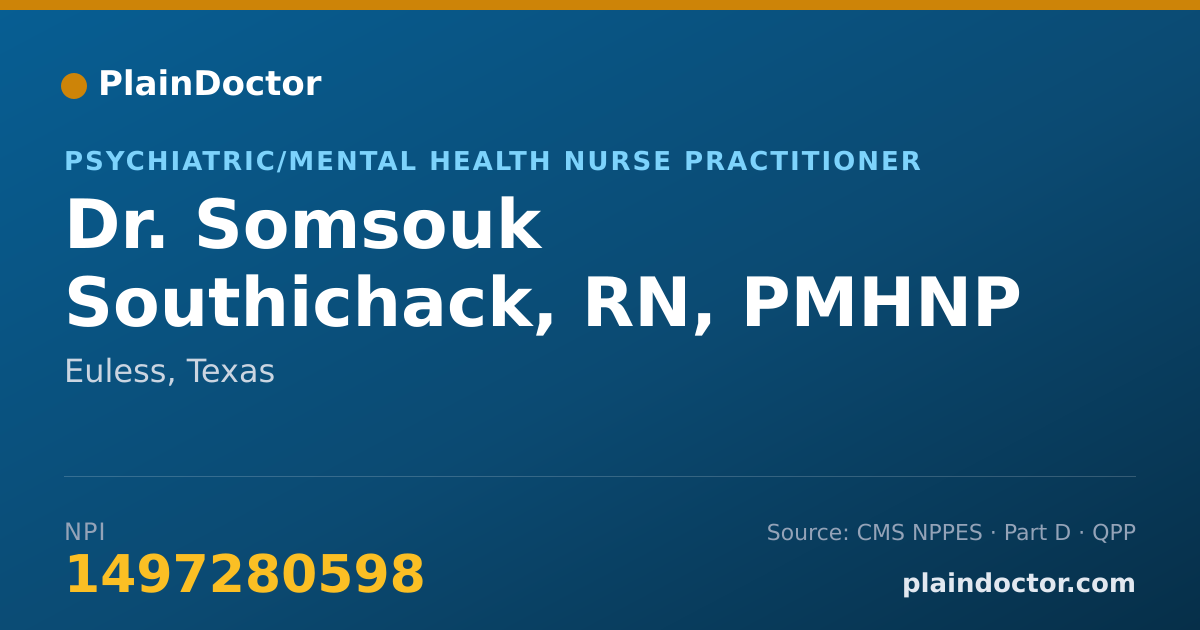 Shareable card for Somsouk Southichack, RN, PMHNP - Psychiatric/Mental Health Nurse Practitioner, Euless, TX