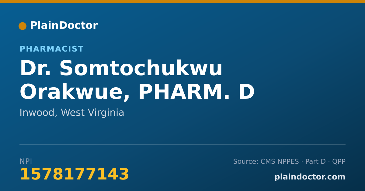 Shareable card for Somtochukwu Orakwue, PHARM. D - Pharmacist, Inwood, WV