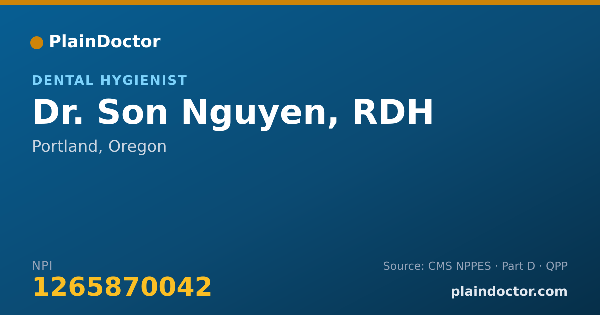 Shareable card for Son Nguyen, RDH - Dental Hygienist, Portland, OR
