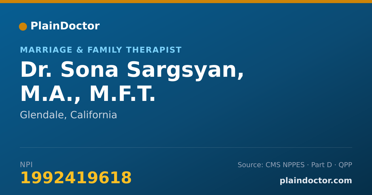 Shareable card for Sona Sargsyan, M.A., M.F.T. - Marriage & Family Therapist, Glendale, CA