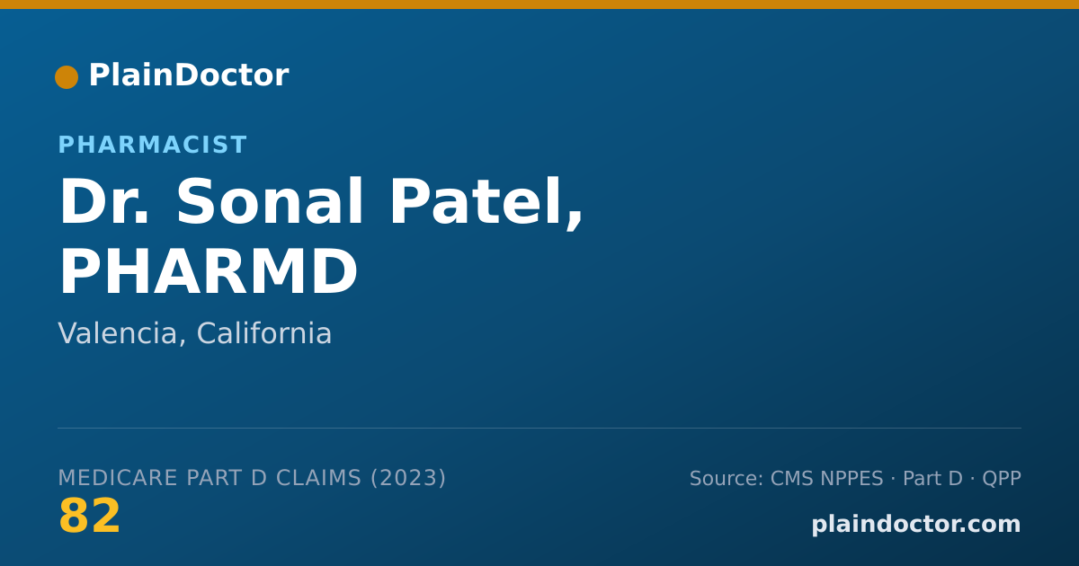 Shareable card for Sonal Patel, PHARMD - Pharmacist, Valencia, CA