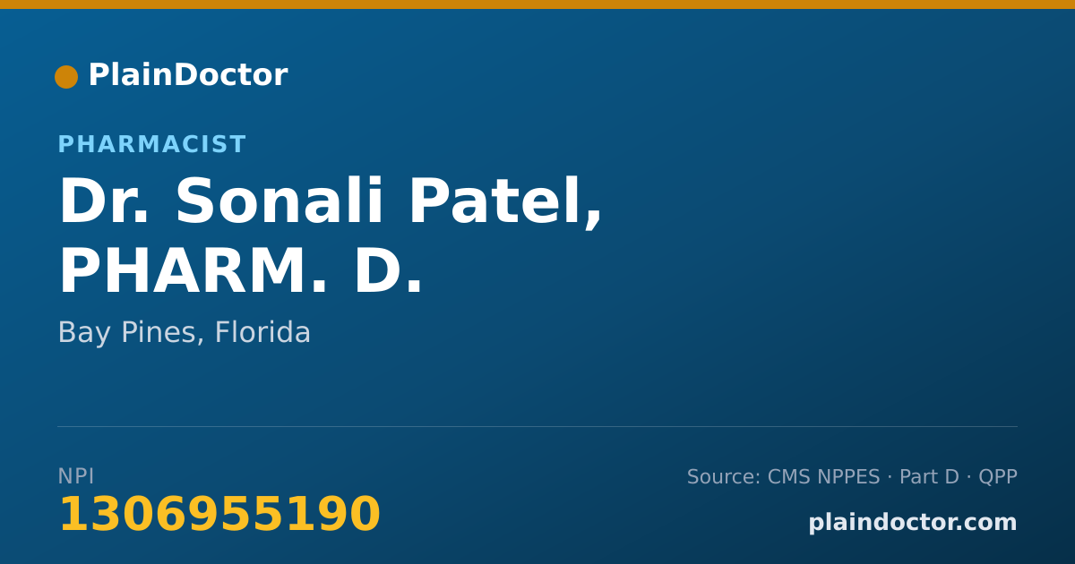 Shareable card for Sonali Patel, PHARM. D. - Pharmacist, Bay Pines, FL
