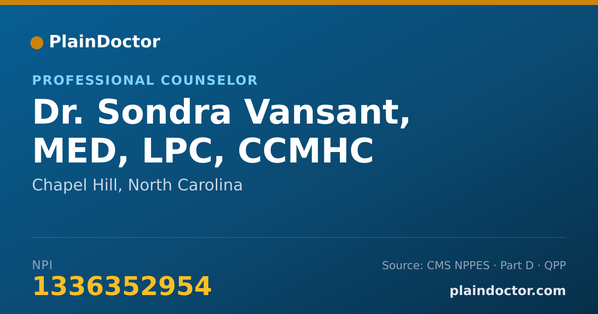 Shareable card for Sondra Vansant, MED, LPC, CCMHC - Professional Counselor, Chapel Hill, NC