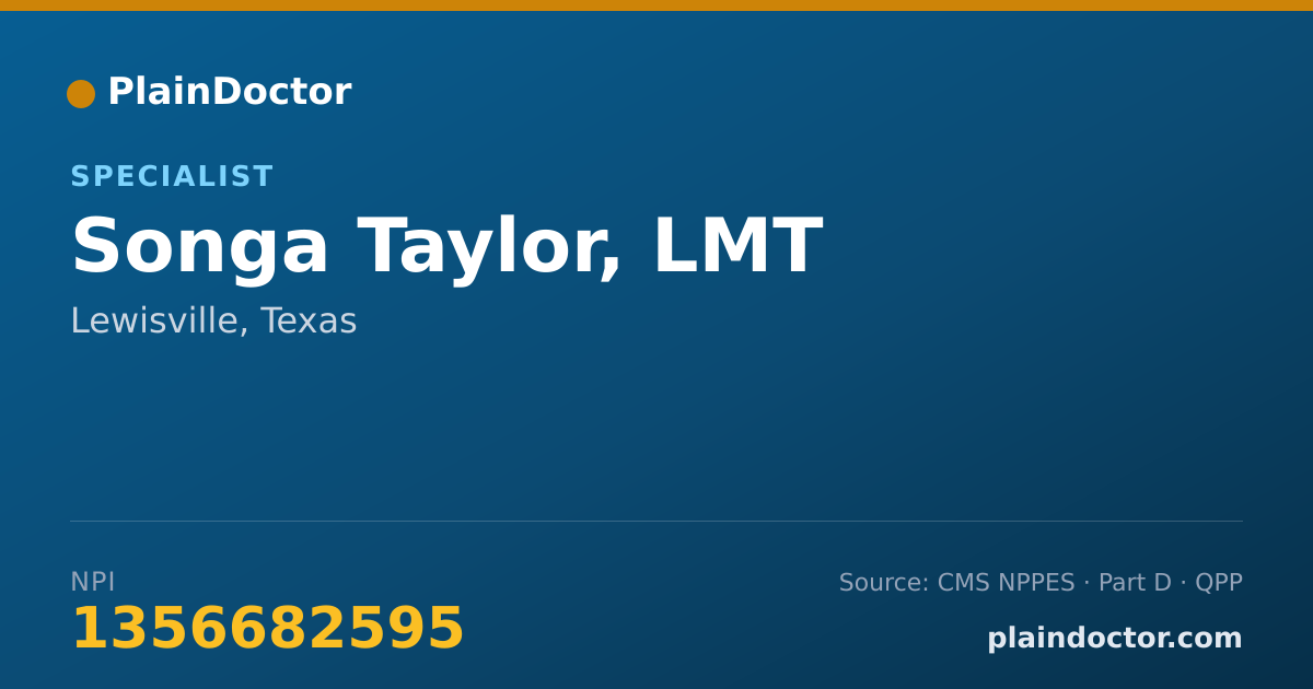 Shareable card for Songa Taylor, LMT - Specialist, Lewisville, TX