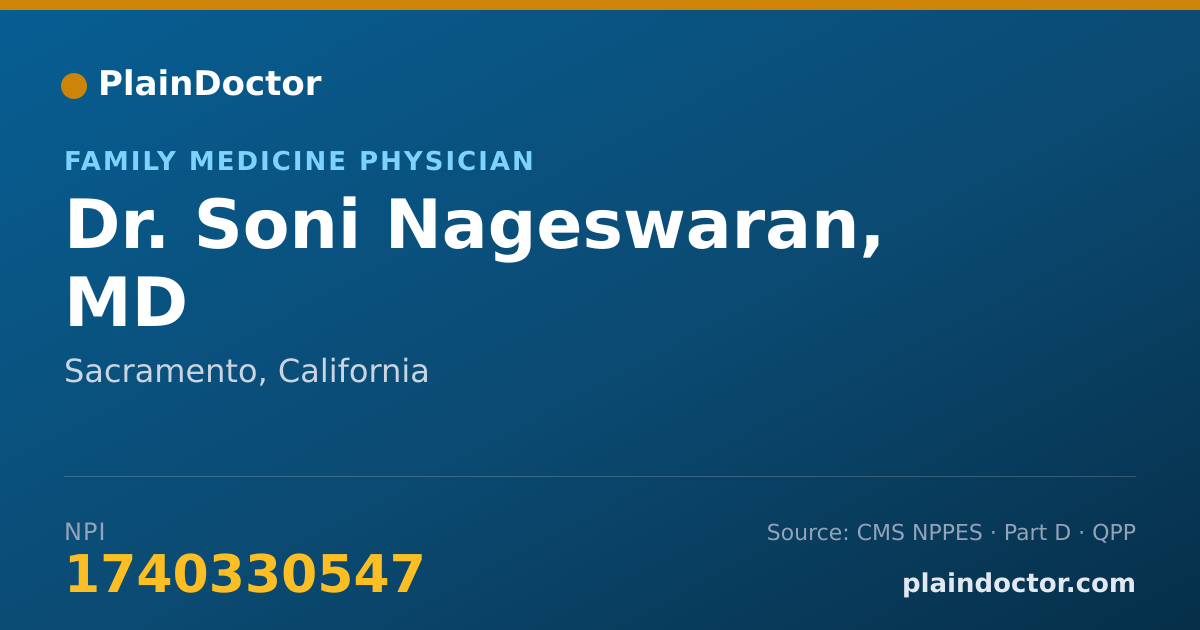 Shareable card for Soni Nageswaran, MD - Family Medicine Physician, Sacramento, CA