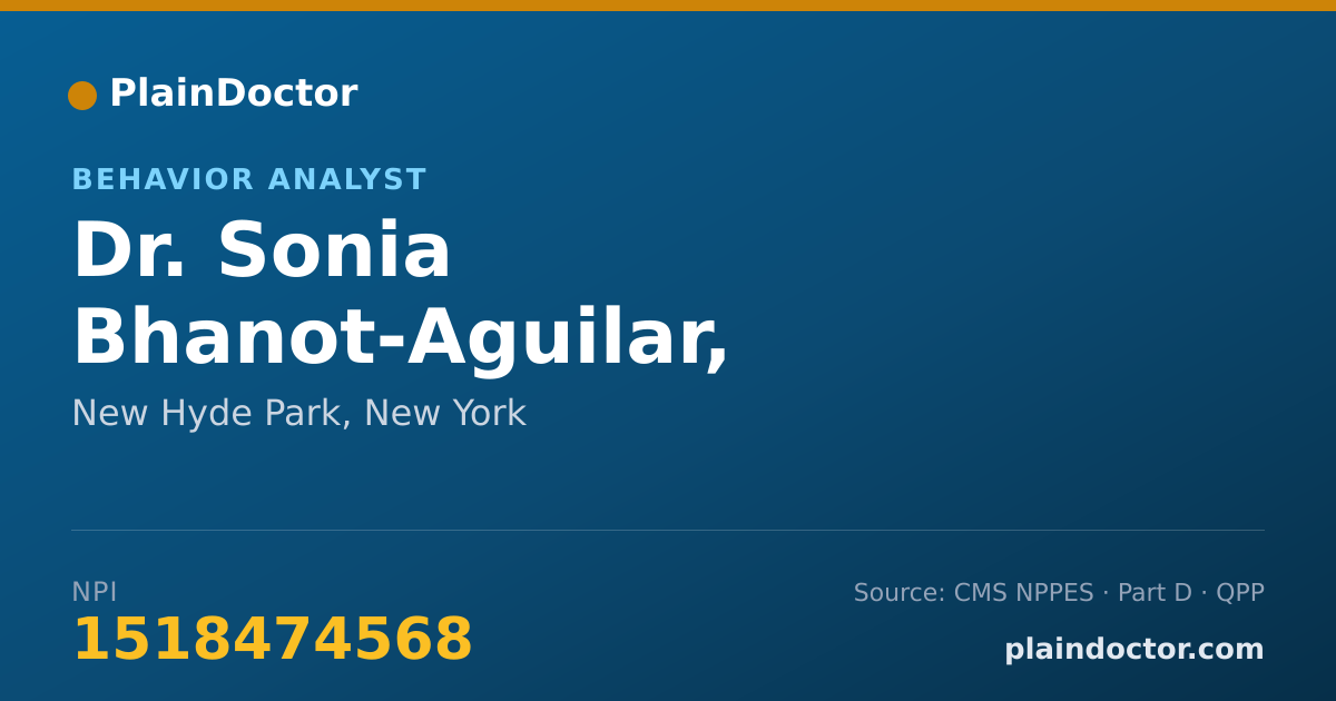Shareable card for Sonia Bhanot-Aguilar, MASTERS DEGREE - Behavior Analyst, New Hyde Park, NY