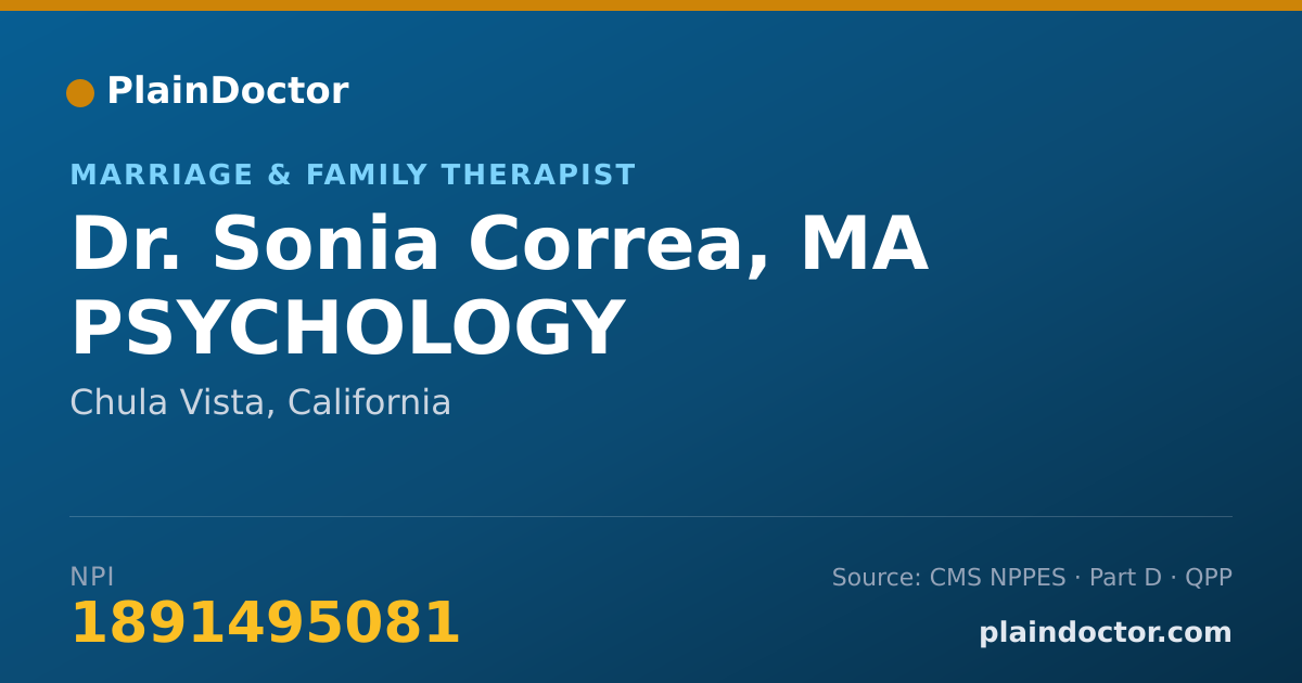 Shareable card for Sonia Correa, MA PSYCHOLOGY - Marriage & Family Therapist, Chula Vista, CA