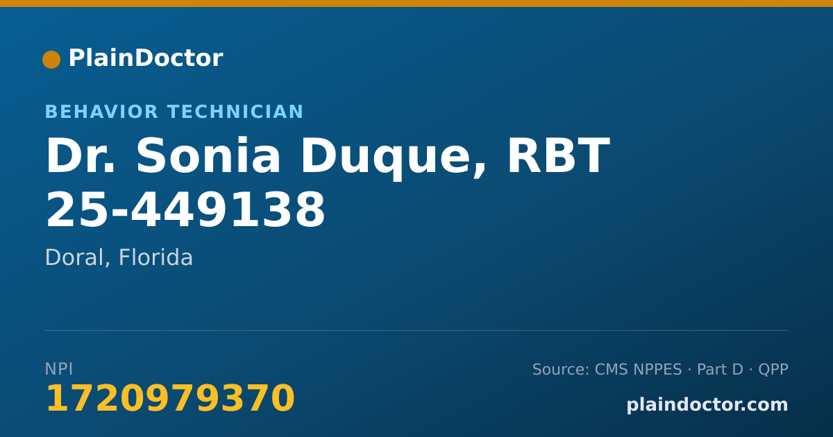 Shareable card for Sonia Duque, RBT 25-449138 - Behavior Technician, Doral, FL