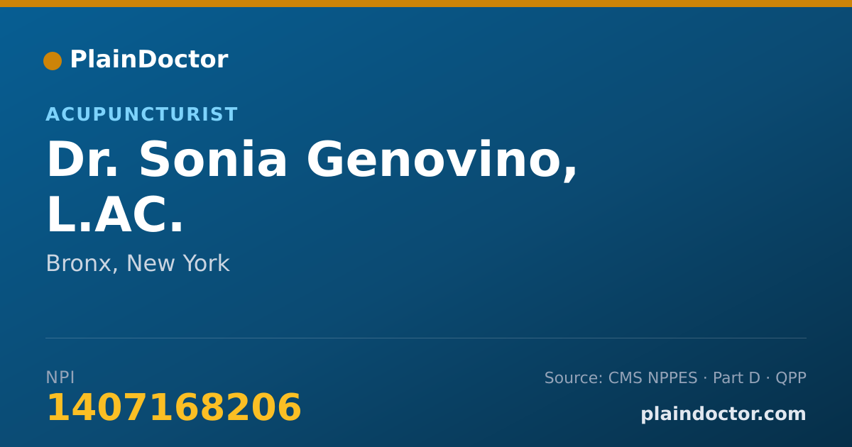 Shareable card for Sonia Genovino, L.AC. - Acupuncturist, Bronx, NY