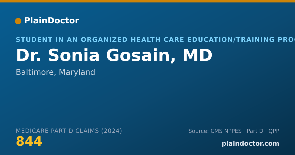 Shareable card for Sonia Gosain, MD - Student in an Organized Health Care Education/Training Program, Baltimore, MD
