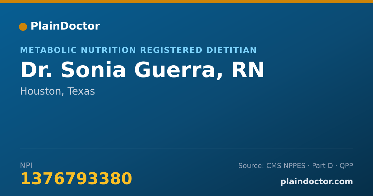 Shareable card for Sonia Guerra, RN - Metabolic Nutrition Registered Dietitian, Houston, TX