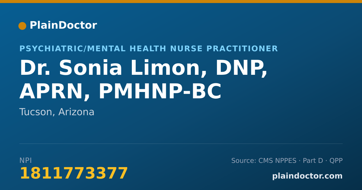 Shareable card for Sonia Limon, DNP, APRN, PMHNP-BC - Psychiatric/Mental Health Nurse Practitioner, Tucson, AZ
