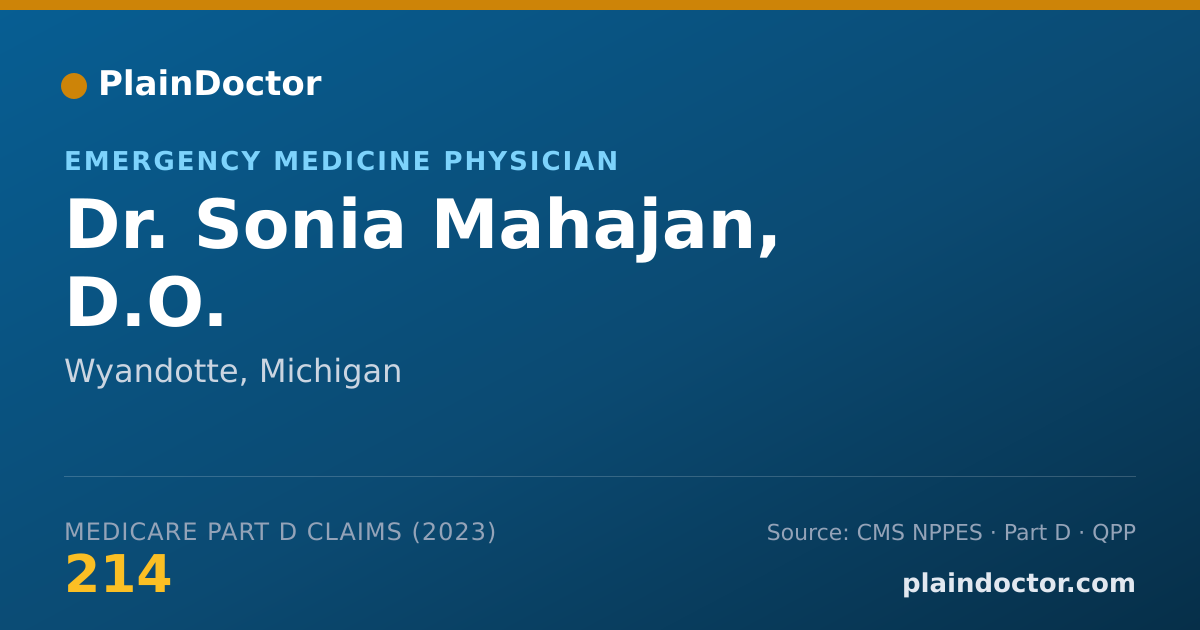 Shareable card for Sonia Mahajan, D.O. - Emergency Medicine Physician, Wyandotte, MI