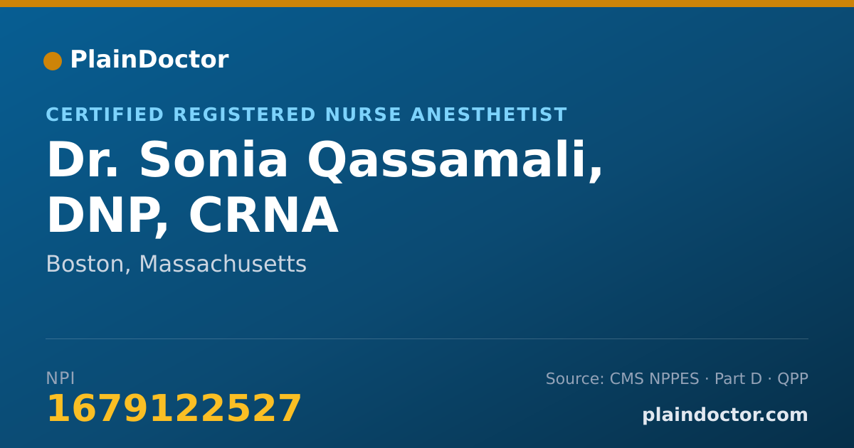 Shareable card for Sonia Qassamali, DNP, CRNA - Certified Registered Nurse Anesthetist, Boston, MA