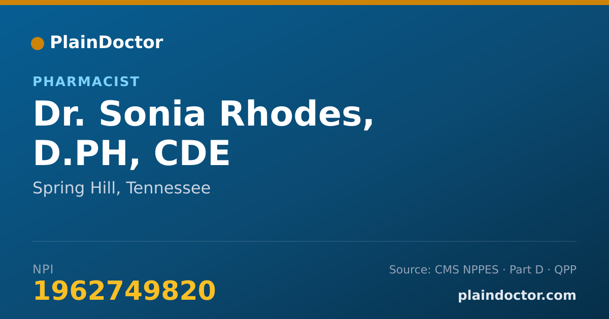 Shareable card for Sonia Rhodes, D.PH, CDE - Pharmacist, Spring Hill, TN