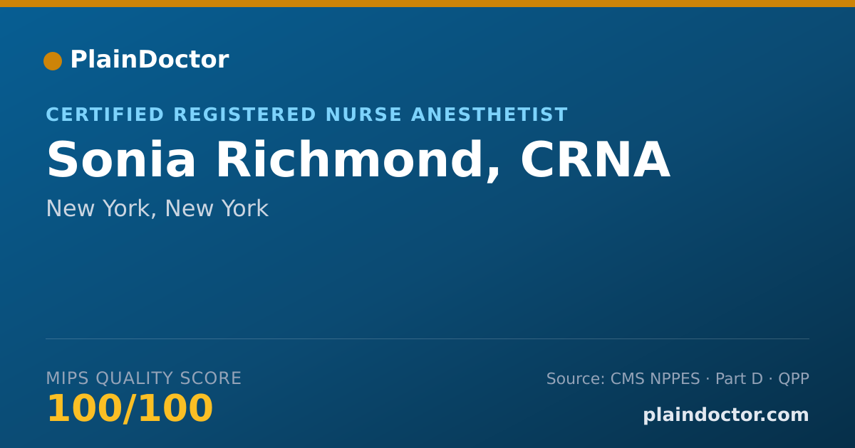 Shareable card for Sonia Richmond, CRNA - Certified Registered Nurse Anesthetist, New York, NY