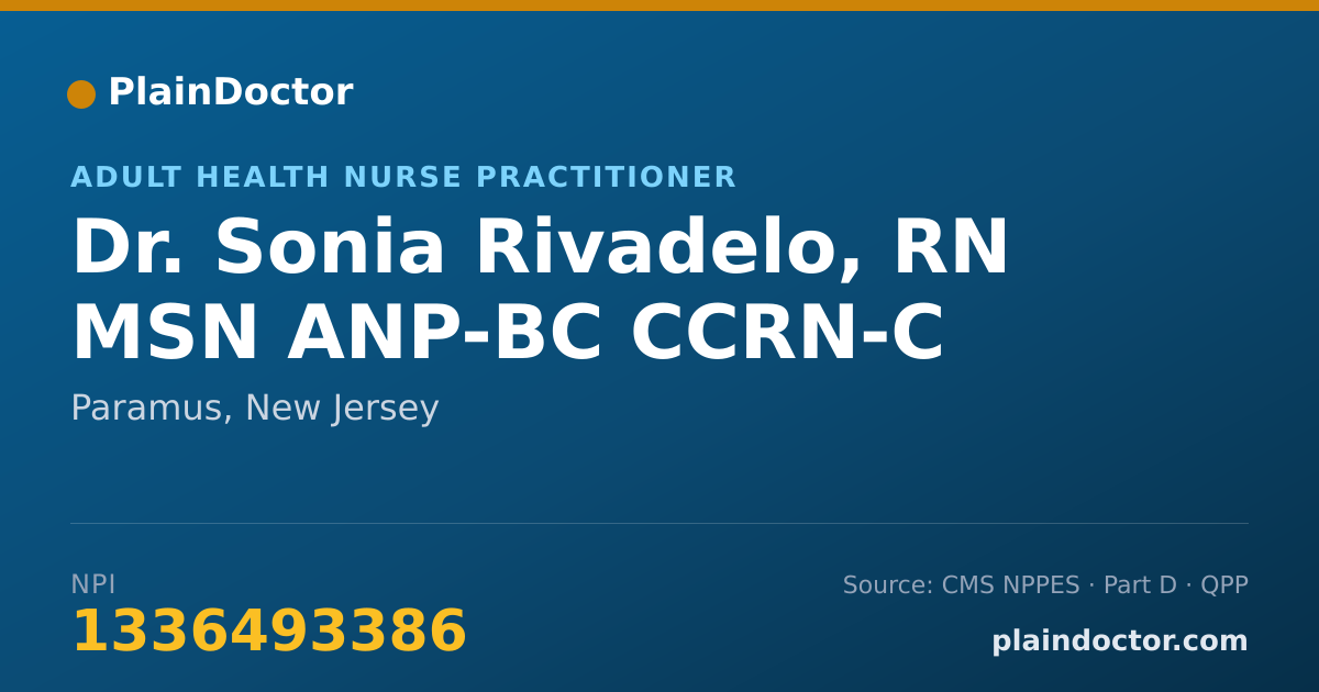Shareable card for Sonia Rivadelo, RN MSN ANP-BC CCRN-C - Adult Health Nurse Practitioner, Paramus, NJ