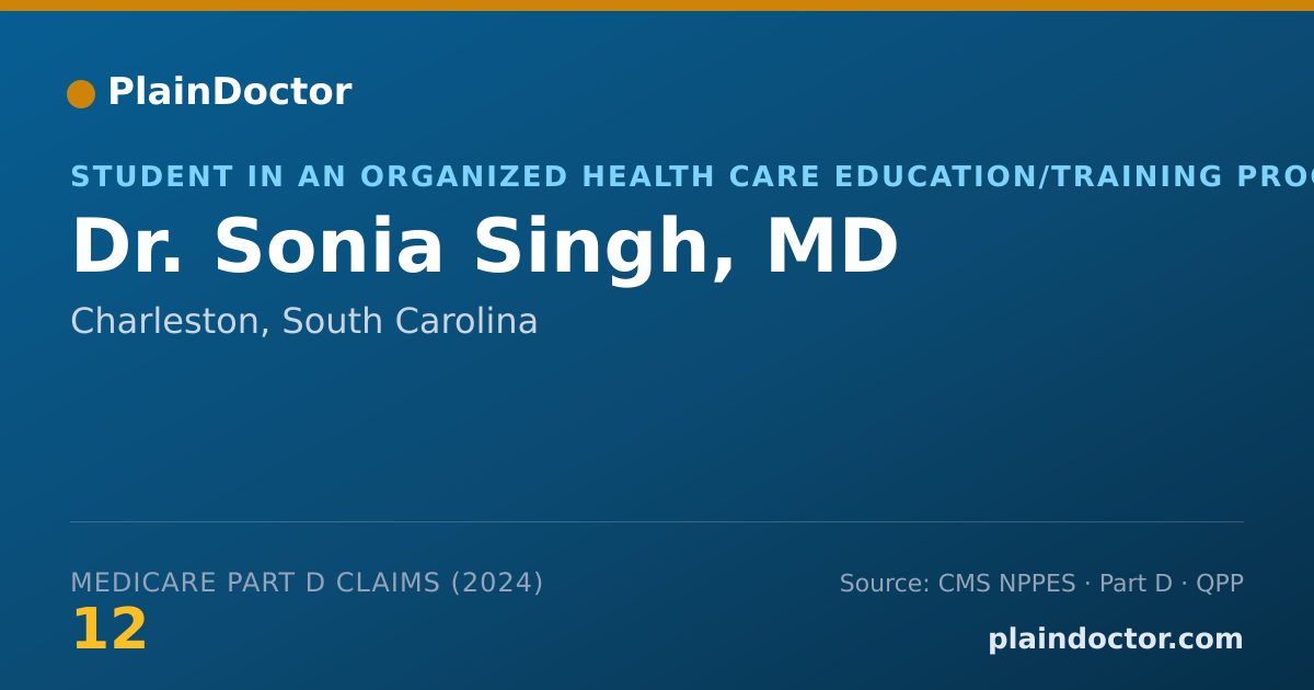 Shareable card for Sonia Singh, MD - Student in an Organized Health Care Education/Training Program, Charleston, SC