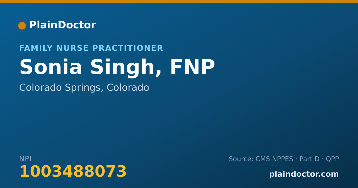 Shareable card for Sonia Singh, FNP - Family Nurse Practitioner, Colorado Springs, CO