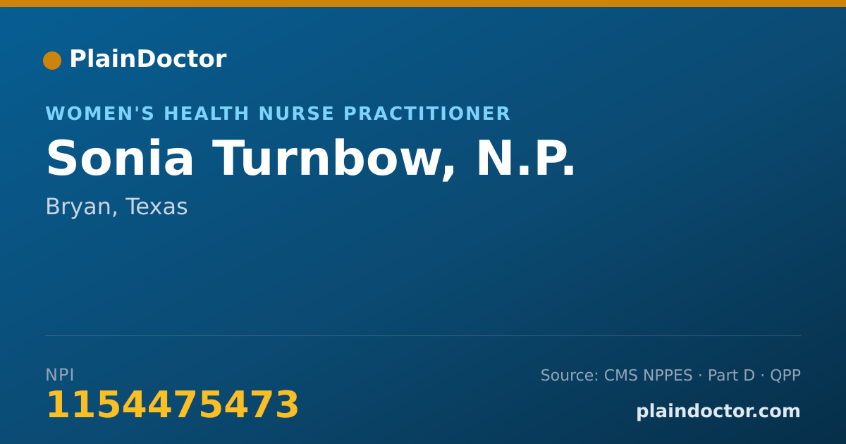 Shareable card for Sonia Turnbow, N.P. - Women's Health Nurse Practitioner, Bryan, TX