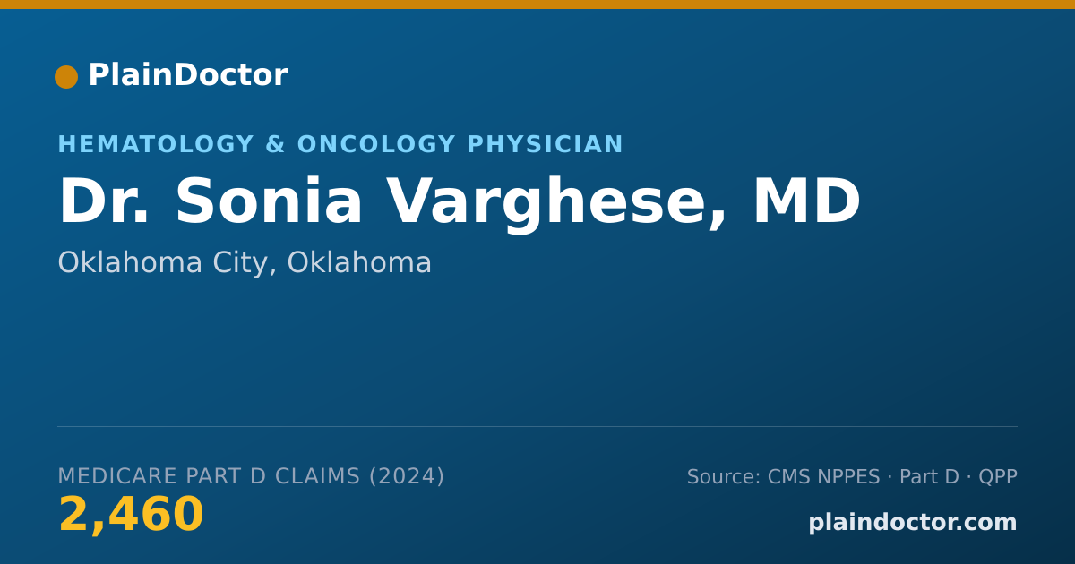Shareable card for Sonia Varghese, MD - Internal Medicine Physician, Oklahoma City, OK