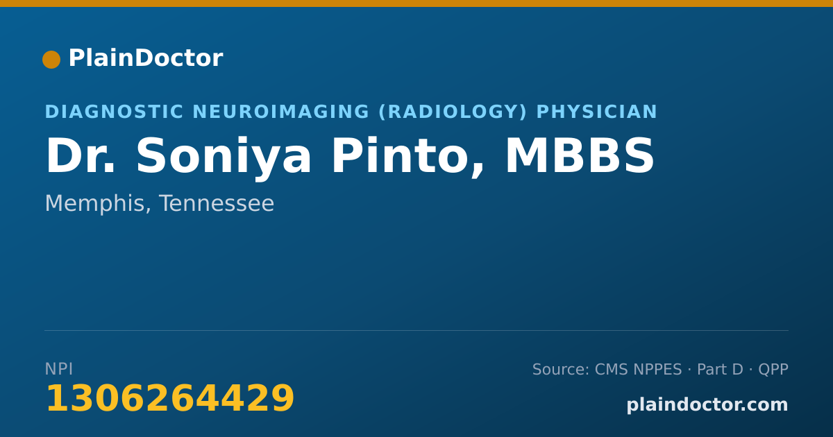 Shareable card for Soniya Pinto, MBBS - Diagnostic Neuroimaging (Radiology) Physician, Memphis, TN