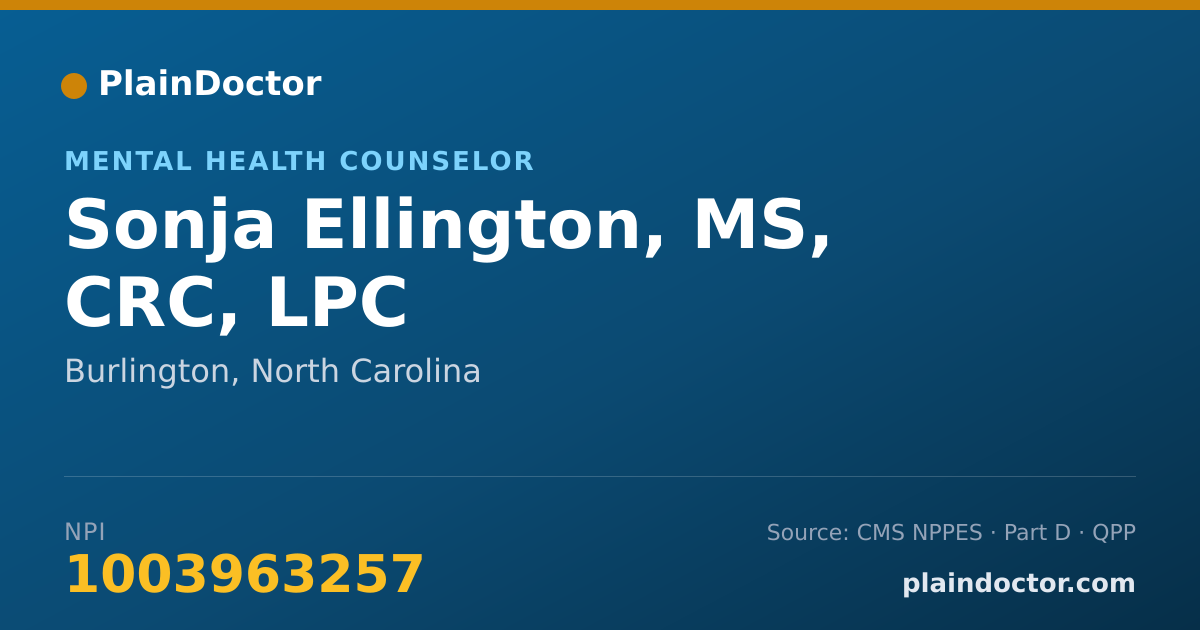 Shareable card for Sonja Ellington, MS, CRC, LPC - Mental Health Counselor, Burlington, NC