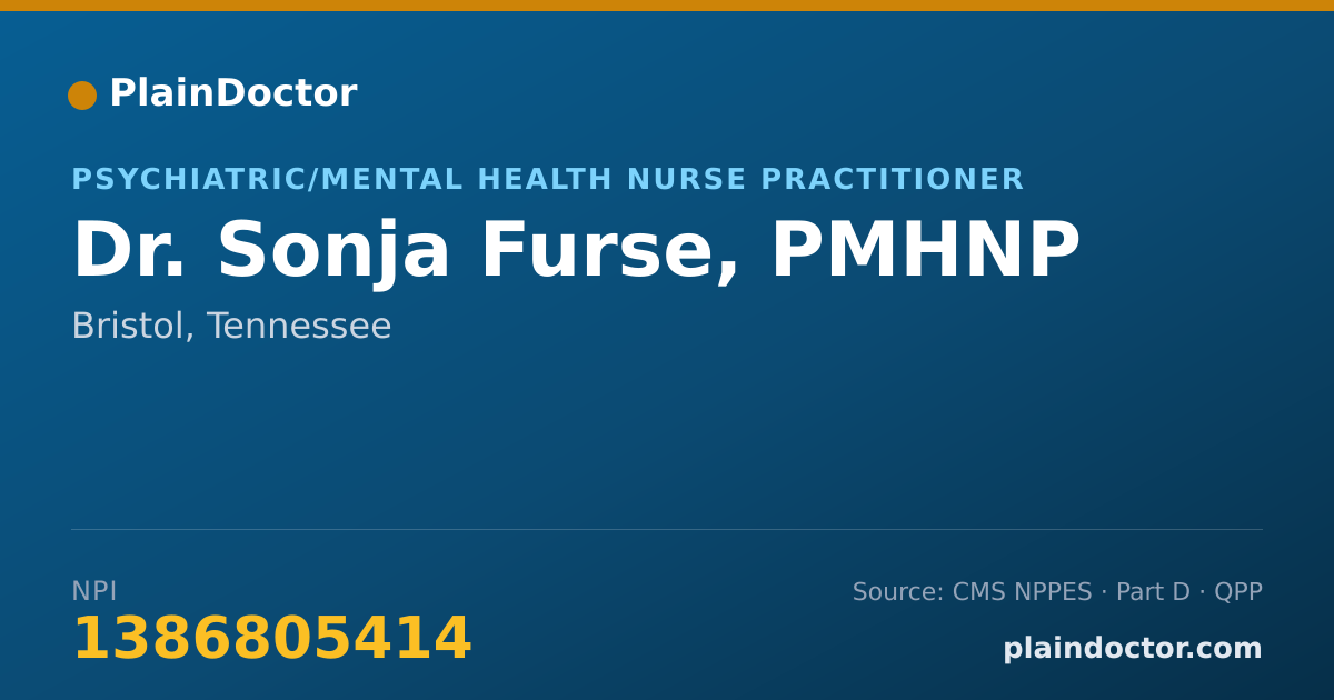 Shareable card for Sonja Furse, PMHNP - Psychiatric/Mental Health Nurse Practitioner, Bristol, TN