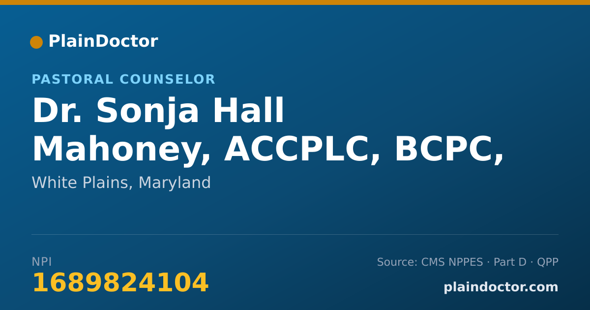 Shareable card for Sonja Hall Mahoney, ACCPLC, BCPC, CMHC - Pastoral Counselor, White Plains, MD