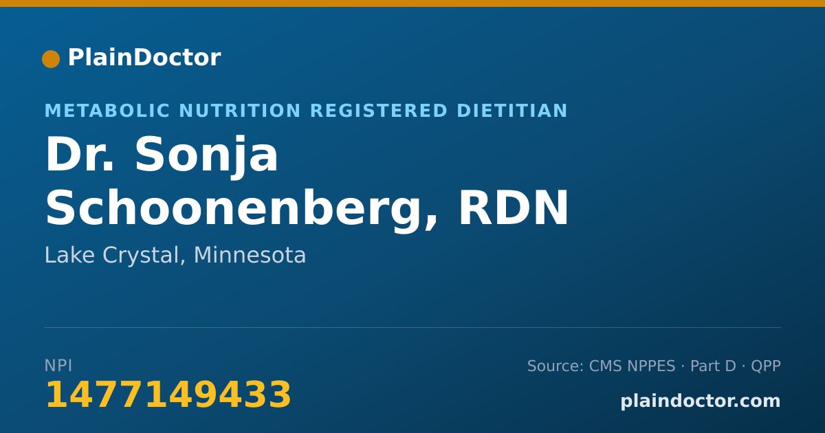 Shareable card for Sonja Schoonenberg, RDN - Metabolic Nutrition Registered Dietitian, Lake Crystal, MN