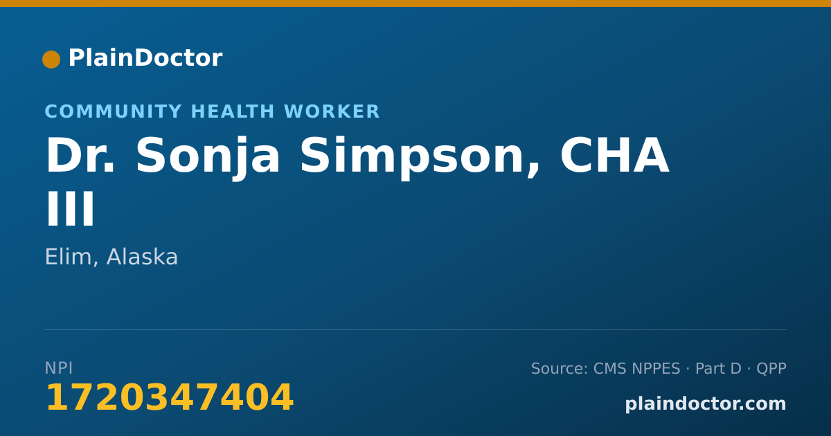 Shareable card for Sonja Simpson, CHA III - Community Health Worker, Elim, AK