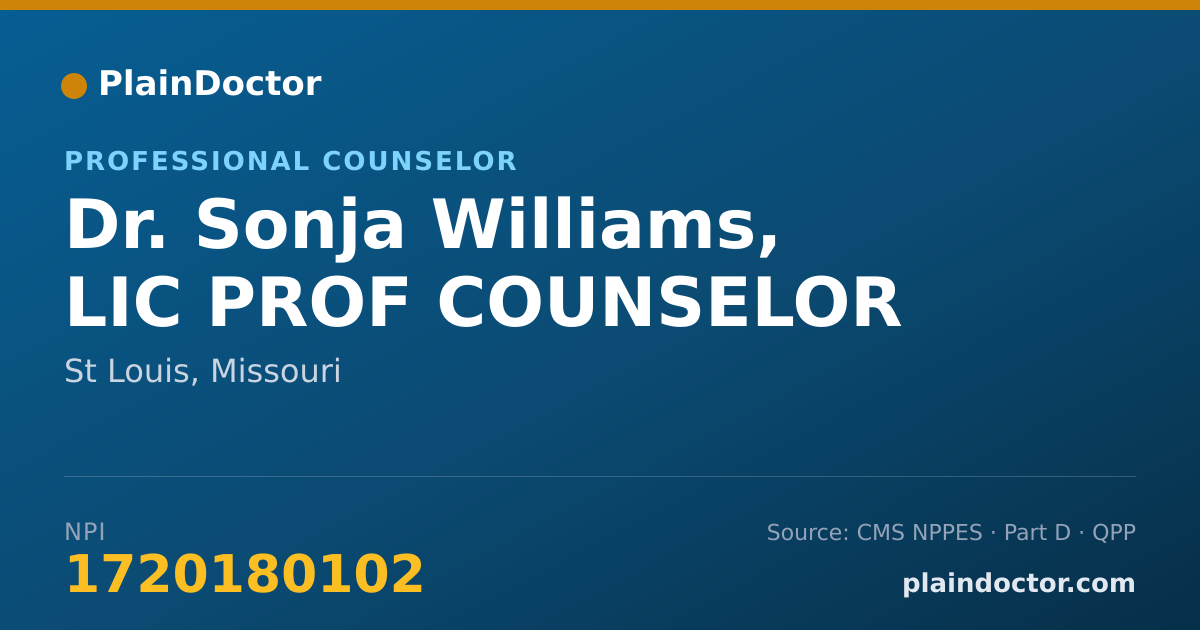 Shareable card for Sonja Williams, LIC PROF COUNSELOR - Professional Counselor, St Louis, MO