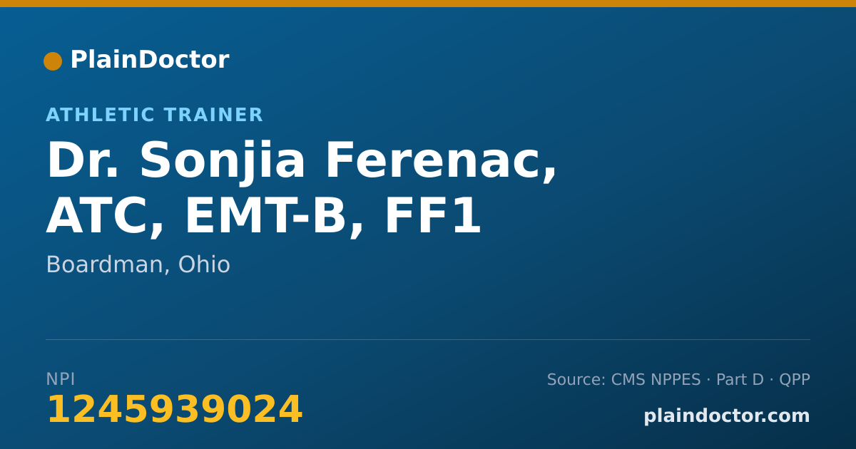Shareable card for Sonjia Ferenac, ATC, EMT-B, FF1 - Athletic Trainer, Boardman, OH