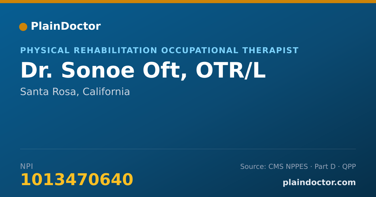 Shareable card for Sonoe Oft, OTR/L - Physical Rehabilitation Occupational Therapist, Santa Rosa, CA