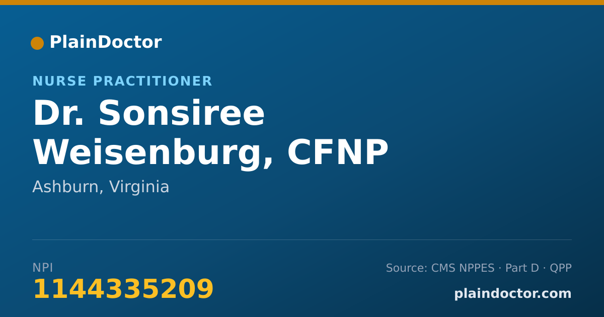 Shareable card for Sonsiree Weisenburg, CFNP - Nurse Practitioner, Ashburn, VA