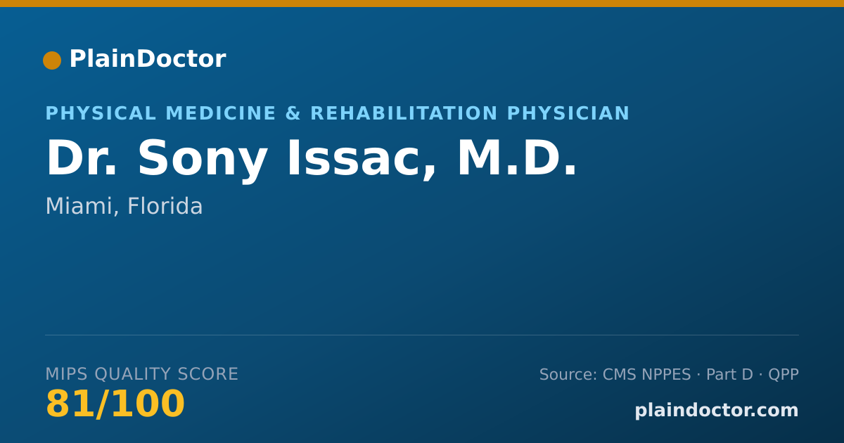 Shareable card for Sony Issac, M.D. - Physical Medicine & Rehabilitation Physician, Miami, FL