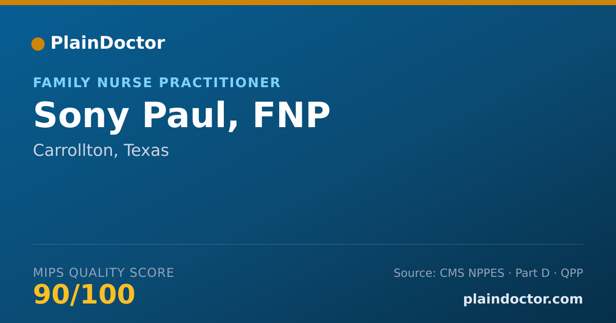 Shareable card for Sony Paul, FNP - Family Nurse Practitioner, Carrollton, TX