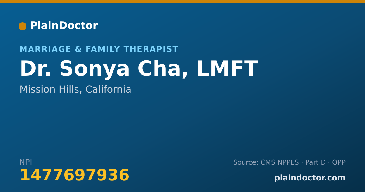 Shareable card for Sonya Cha, LMFT - Marriage & Family Therapist, Mission Hills, CA