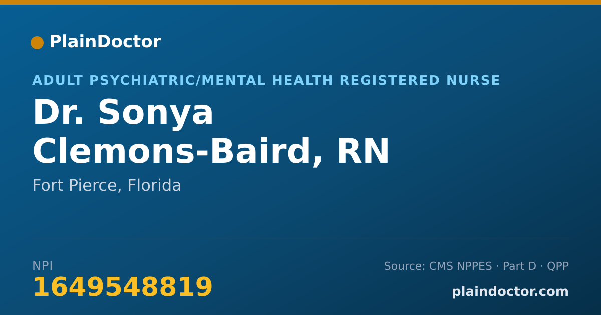 Shareable card for Sonya Clemons-Baird, RN - Adult Psychiatric/Mental Health Registered Nurse, Fort Pierce, FL