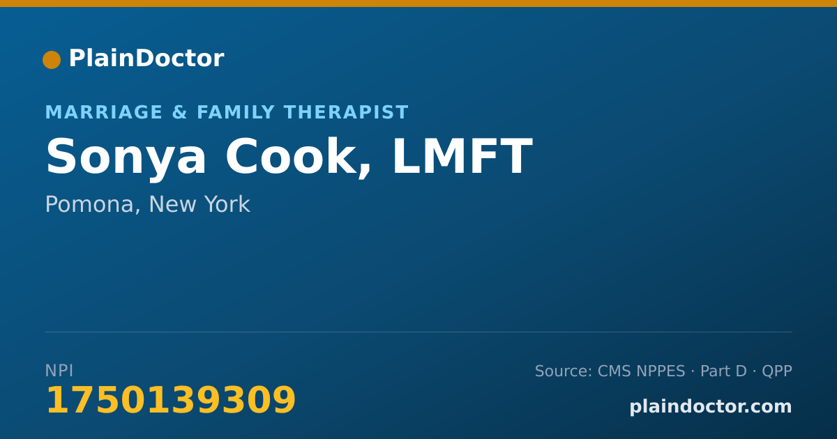 Shareable card for Sonya Cook, LMFT - Marriage & Family Therapist, Pomona, NY
