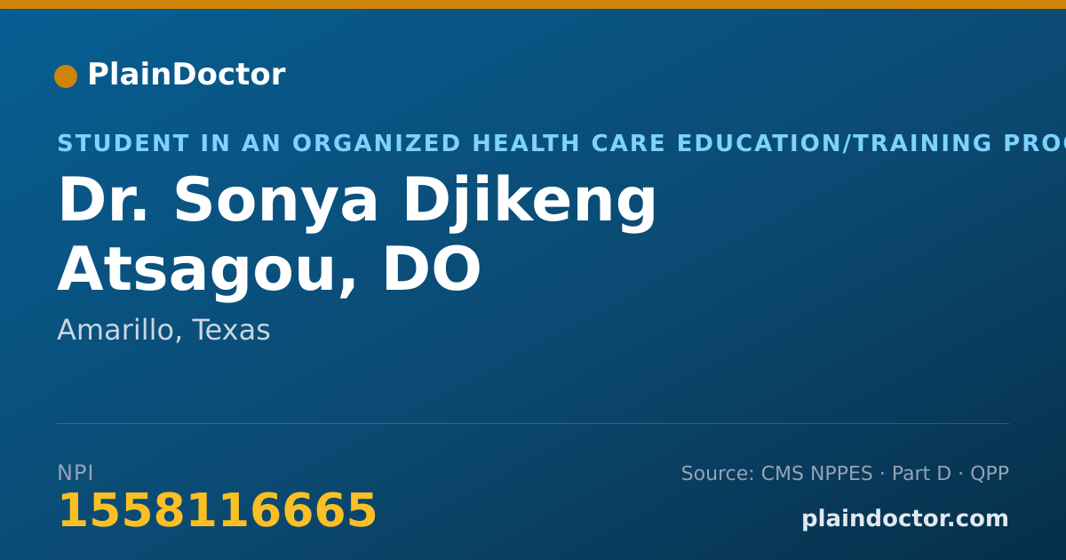 Shareable card for Sonya Djikeng Atsagou, DO - Student in an Organized Health Care Education/Training Program, Amarillo, TX