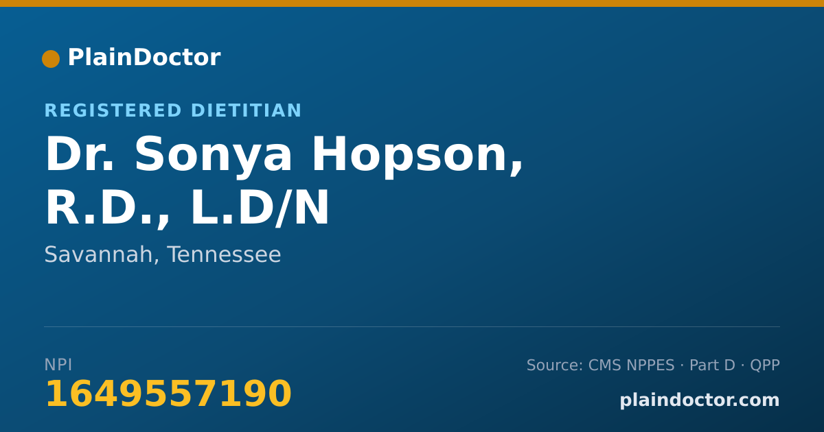 Shareable card for Sonya Hopson, R.D., L.D/N - Registered Dietitian, Savannah, TN