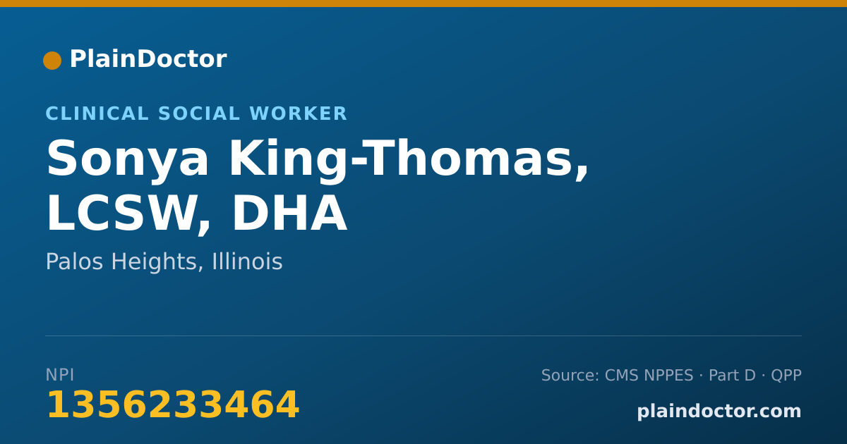 Shareable card for Sonya King-Thomas, LCSW, DHA - Clinical Social Worker, Palos Heights, IL